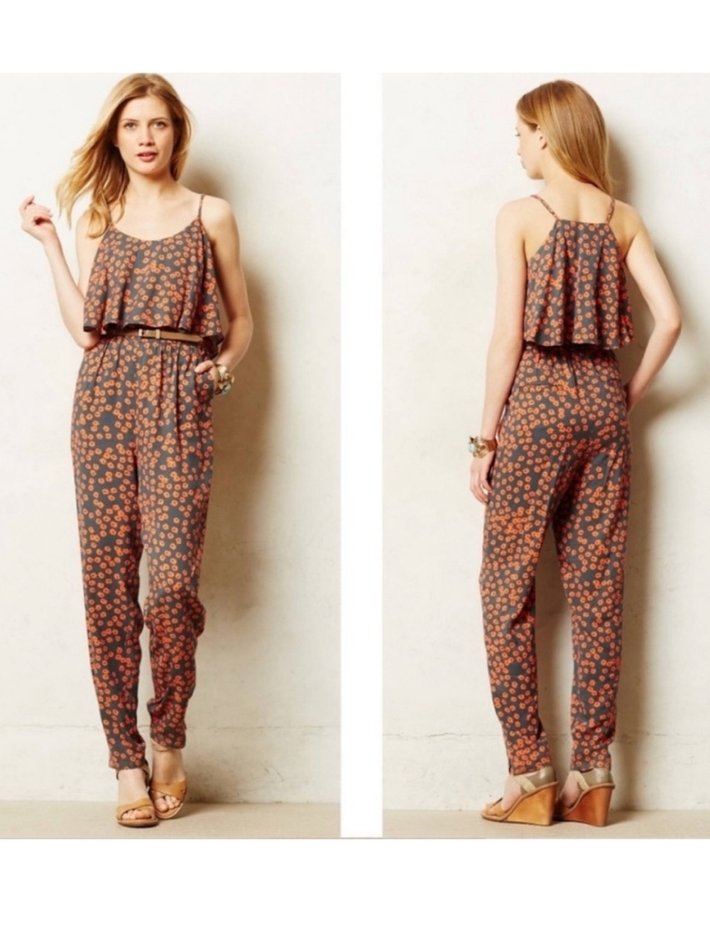 Anthro Lilka Curieuse Jumpsuit Sz M w MEASUREMENTS w Pockets, Floral Print